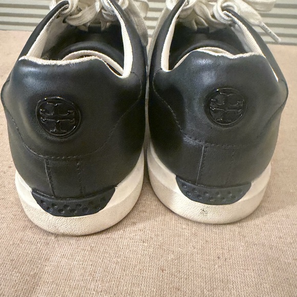 Tory Burch Black Leather Sneakers with Cream Laces - Picture 4 of 5